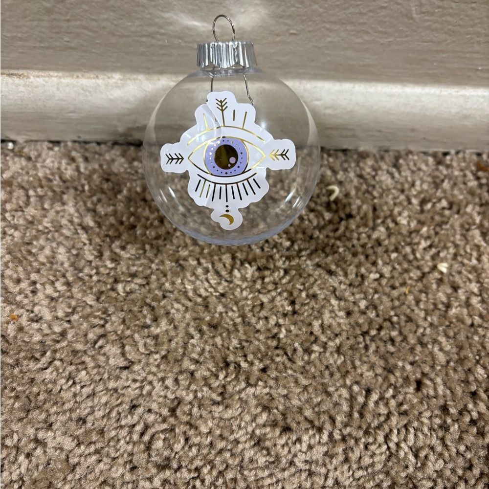 Clear Ornament with Gold and White Design